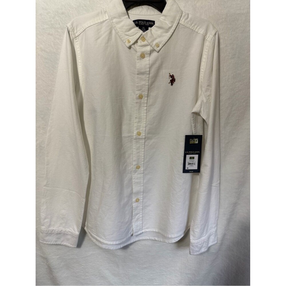 U.S. Polo Assn. White Long-Sleeve Button-Down Shirt with Red Logo